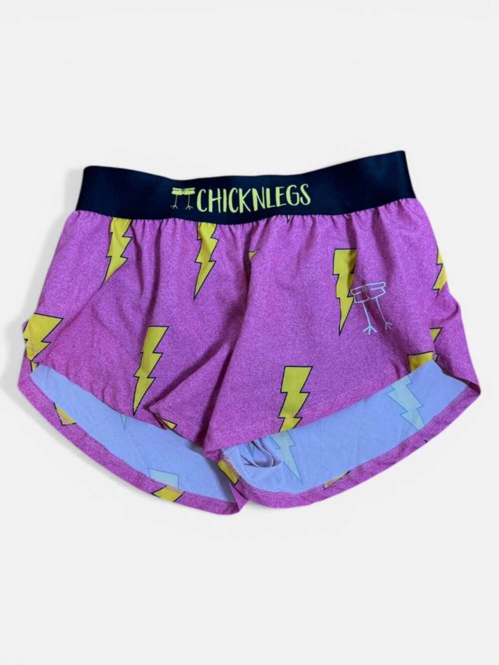 ChicknLegs Women's Pink Bolts 1.5" Split Running Shorts Sz. S - Picture 2 of 3